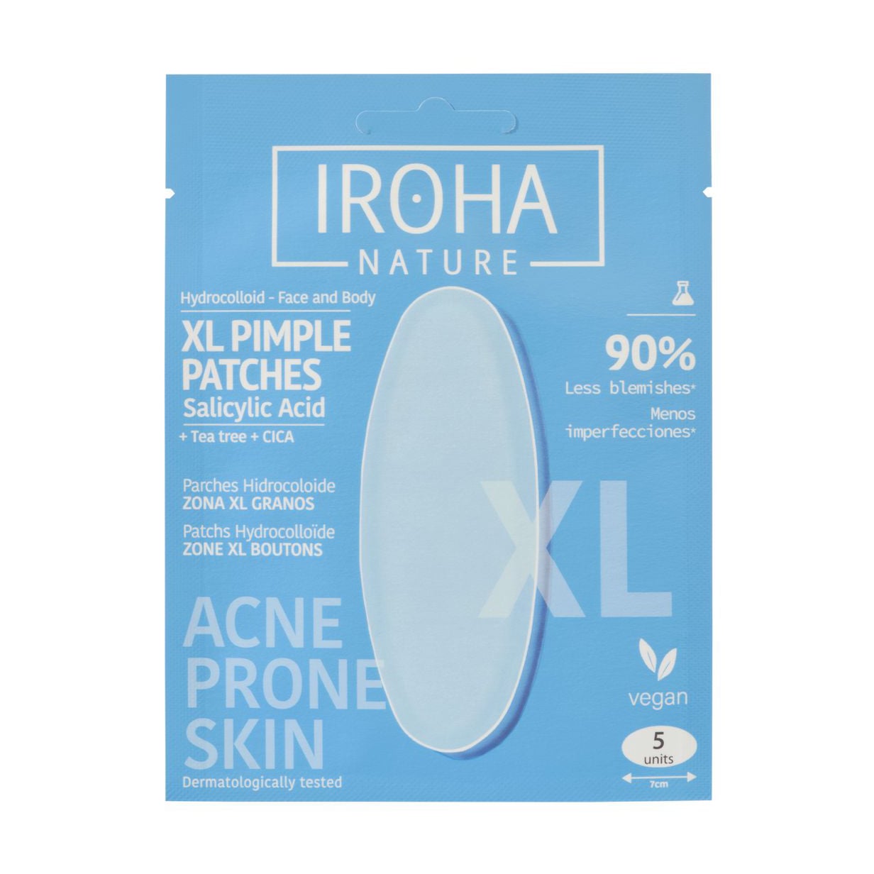 Патчі для обличчя та тіла Iroha Nature Hydrocolloid XL Pimple Patches з саліциловою кислотою, чайним деревом та центелою, 5 шт